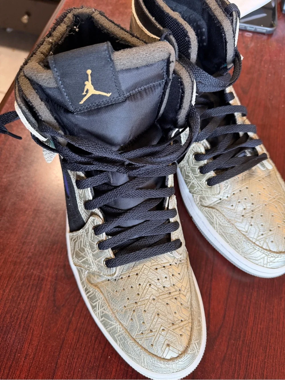 Jordan Kids High-Top Sneakers in Purple, Black, and Tan